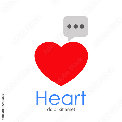 Logotipo abstracto con texto Heart con corazón en color rojo y mensaje en color gris