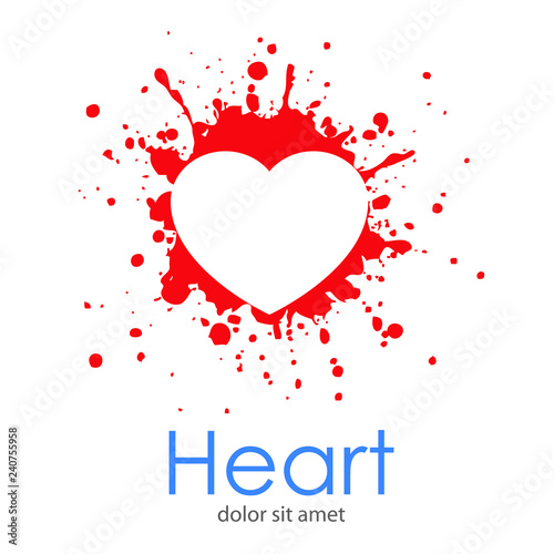 Logotipo abstracto con texto Heart con corazón en espacio negativo en salpicadura en color rojo
