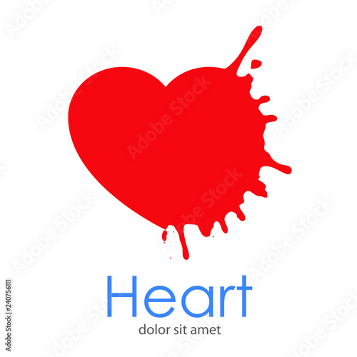 Logotipo abstracto con texto Heart con corazón como salpicadura en color rojo