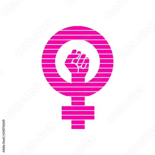 Icono plano símbolo feminista con puño en color rosa con lineas horizontales en color blanco