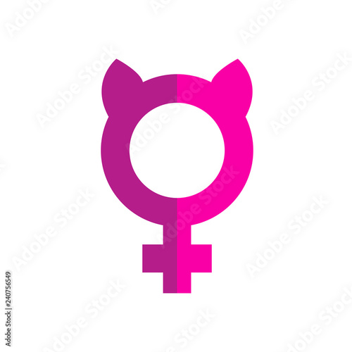 Icono plano feminismo con orejas de gato en dos tonos de rosa