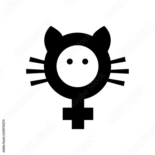 Icono plano feminismo con bigote y orejas de gato en color negro