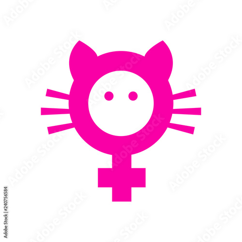 Icono plano feminismo con bigote y orejas de gato en color rosa