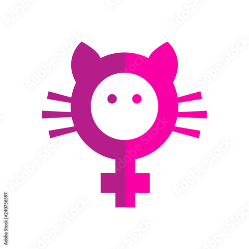 Icono plano feminismo con bigote y orejas de gato en dos tonos de rosa