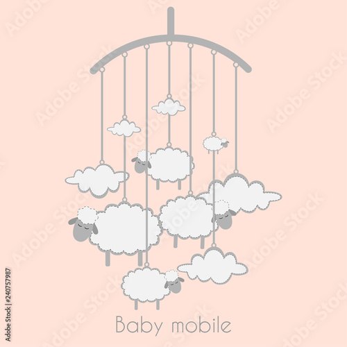 Baby mobile with little lambs and clouds