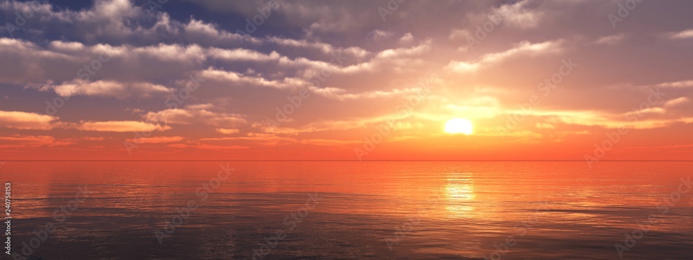 beautiful panorama of sea sunset, ocean landscape during sunrise

