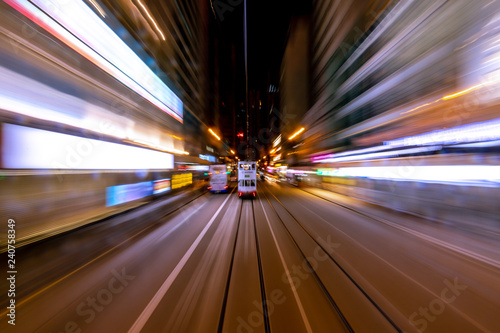 Blurred Motion Travel in Business District of Hong Kong