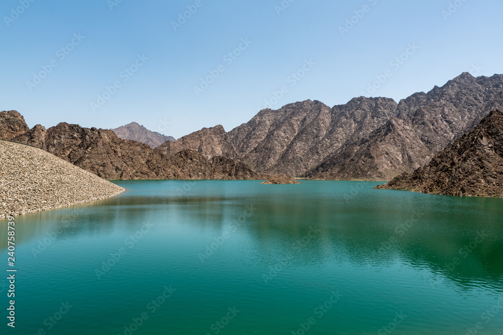 Hatta Dam in Hatta, an enclave of the emirate of Dubai in the Hajar Mountains, United Arab Emirates.