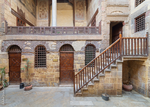 Courtyard of ottoman historic Beit El Set Waseela building (Waseela Hanem House), located near to Al-Azhar Mosque in Darb Al-Ahmar district, Old Cairo, Egypt photo