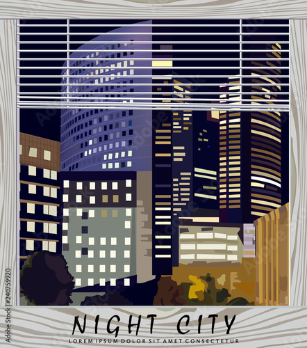 Night city Business center Vector illustration. La Defense Business center in...