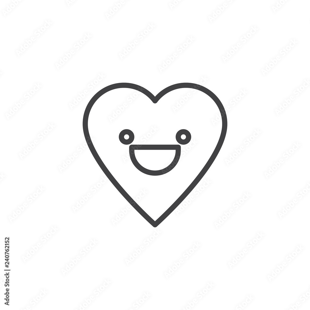 Fototapeta premium Happy Face emoticon outline icon. linear style sign for mobile concept and web design. Laughing heart face character emoji line vector icon. Symbol, logo illustration. Pixel perfect vector graphics