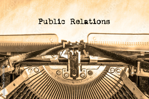 Public Relations on a piece of paper on a vintage typewriter. writer, journalist.