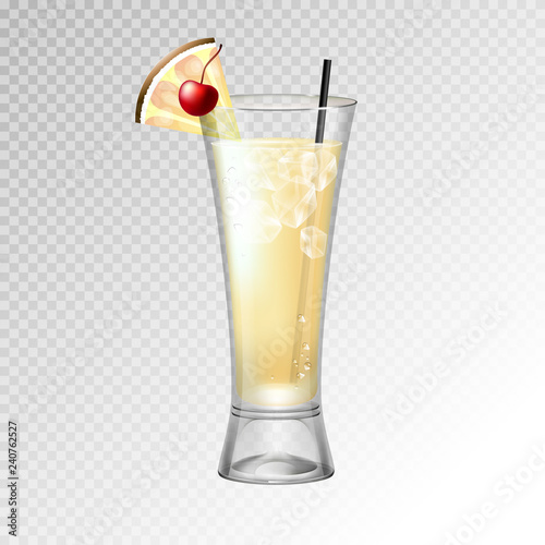 Realistic cocktail pina colada glass vector illustration on transparent background