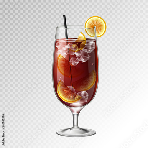 Realistic cocktail long island ice tea glass vector illustration on transparent background