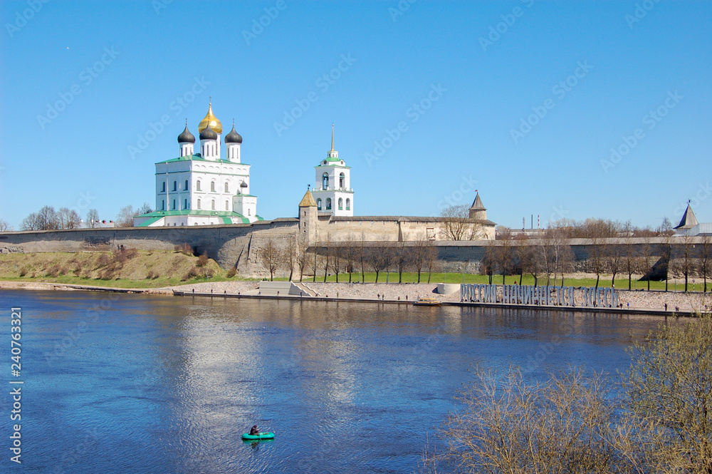 Pskov, Russia. Pskov Kremlin, view from the Velikaya river