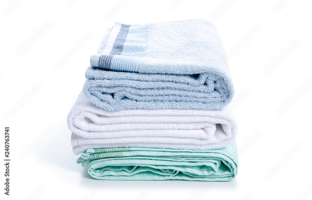 Stack towels soft on white background isolation Stack towels soft on white background isolation