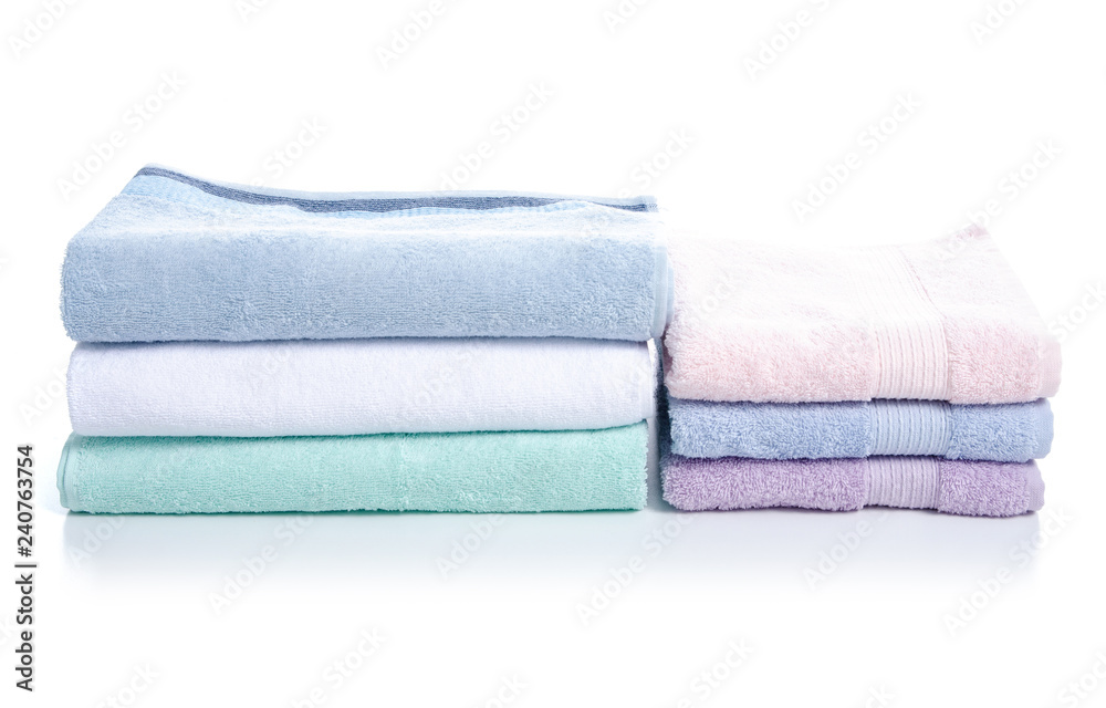Stack towels soft on white background isolation Stack towels soft on white background isolation