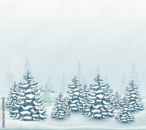 Forest winter landscape vector illustration