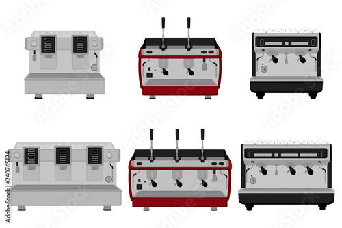 Illustration on theme big colored set different types coffee machine