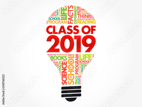 CLASS OF 2019 bulb word cloud collage, education concept background