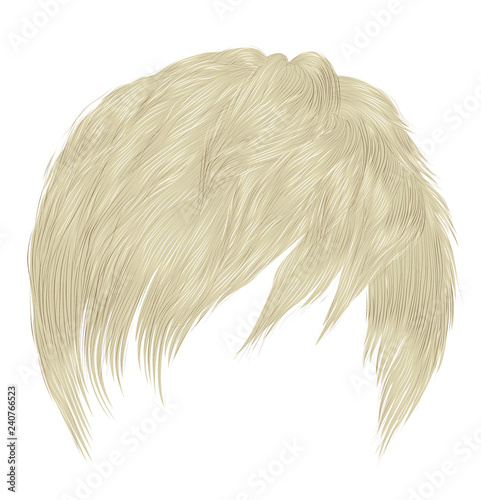 trendy woman  man short  hairs blond  colors . fringe . fashion beauty style . realistic  3d .