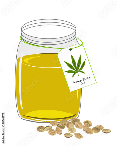 Hemp oil n a glass jar isolated on a white background. Vector