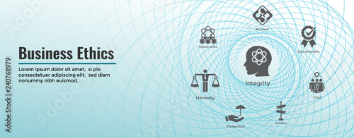 Business Ethics Web Banner and Icon Set with Honesty, Integrity, Commitment, and Decision