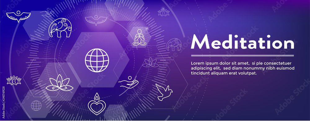 Naklejka premium Zen Meditation Mandala Design Symbol Concept with Swirly Yoga Embellishments Web Header Banner