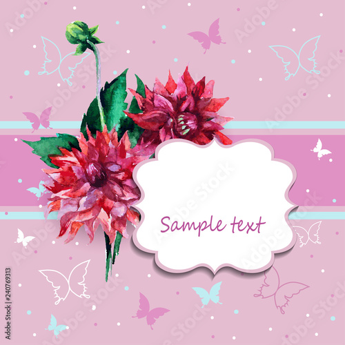 Fototapeta Naklejka Na Ścianę i Meble -  Pink background with butterflies and dots and color of the label to cast a shadow