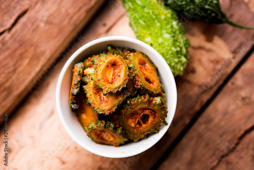 Karela Achar / Bitter Gourd Pickle, popular Indian recipe photo