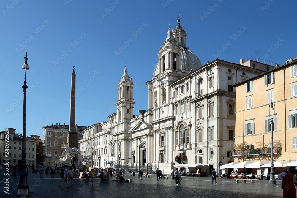 Piazza Navona, rome, italy, square, ancient, Fountain of the four Rivers, Egyptian obelisk,  Baroque,  architecture, church, cathedral, building, old, religion, landmark, history,  