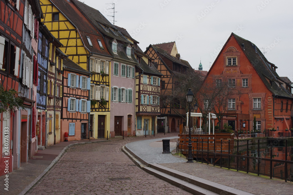 Colorful street view from Little Venice of Colmar