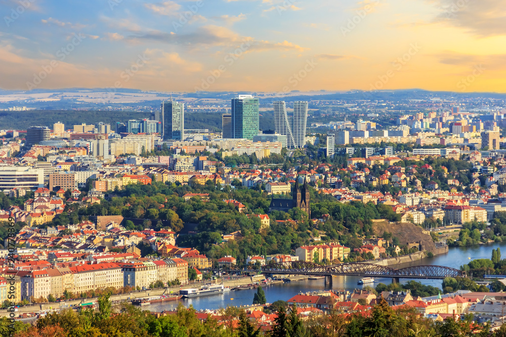 Prague Old Town and business district, aerial view