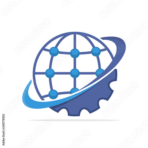 Vector illustration icon with the concept of a work system that manages global networks