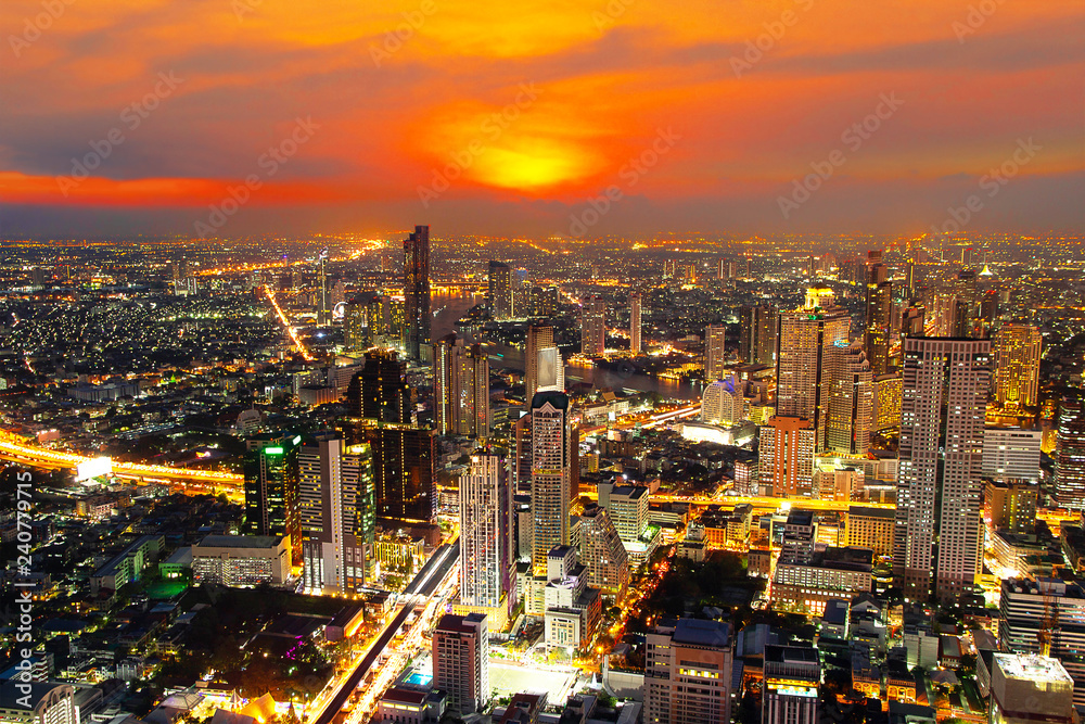 Fototapeta premium Cityscape night city Bangkok skyline Thailand Asia