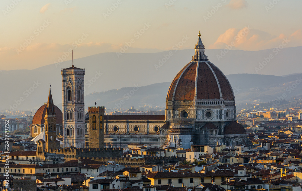 View of the Cathedral of Santa Maria del Fiore or the Duomo from Piazzale Michelangelo. Florence. Italy