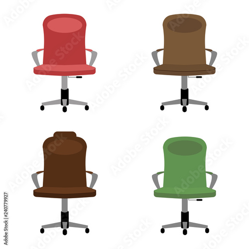 Set of multicolored office chair icons. Flat vector illustration.