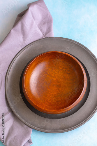 Wooden Bowl and Rustic Plate