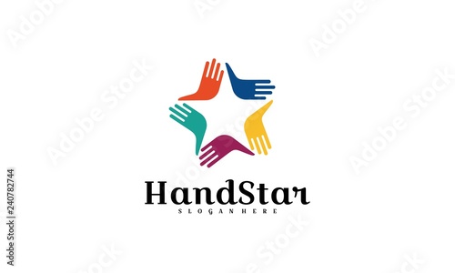 hand logo,hand star logo design template,5 sided colorful star union logo icon template concept with hands for organization company. - Vector