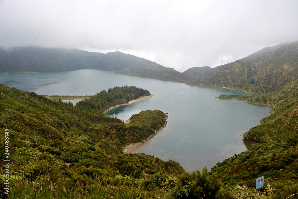 Volcanic crater lake Lagoa do Fogo on the island of Sao Miguel, Azores