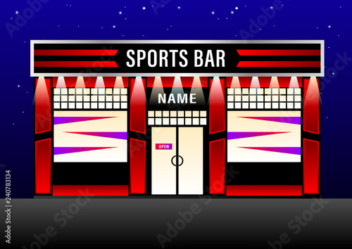 exterior modern design sports bar, view from the facade of the building