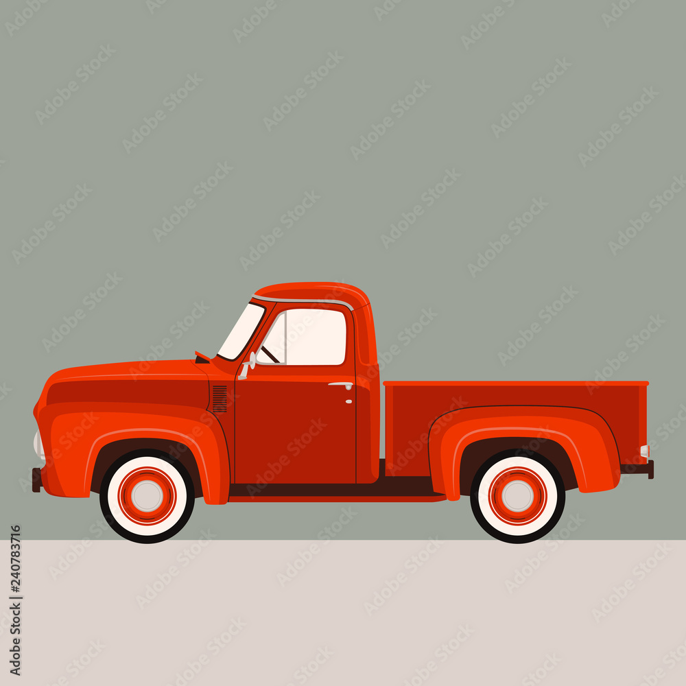 red pickup, vector illustration , flat style