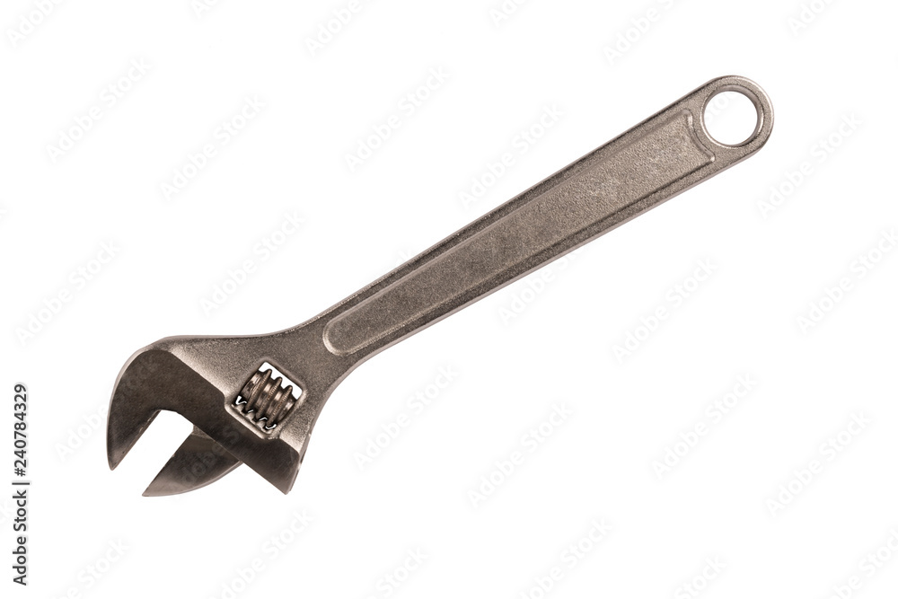Plumber wrench isolated on white background, top view. Construction and repair tool concept. Plumber wrench isolated on white background, top view. Construction and repair tool concept.