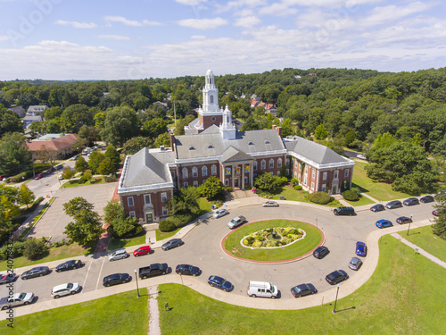 Newton City Hall aerial view in downtown Newton, Massachusetts, USA. photo