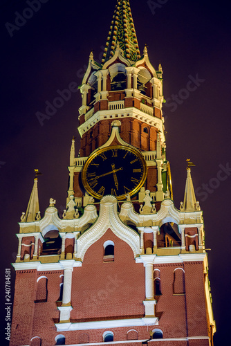 Spasskaya tower, Kremlin, Red Square, Moscow by night photo