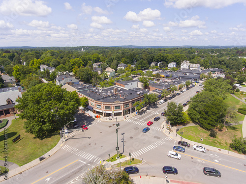 Historic building in Union Street Historic District aerial view in Newton Centre, Massachusetts, USA. photo