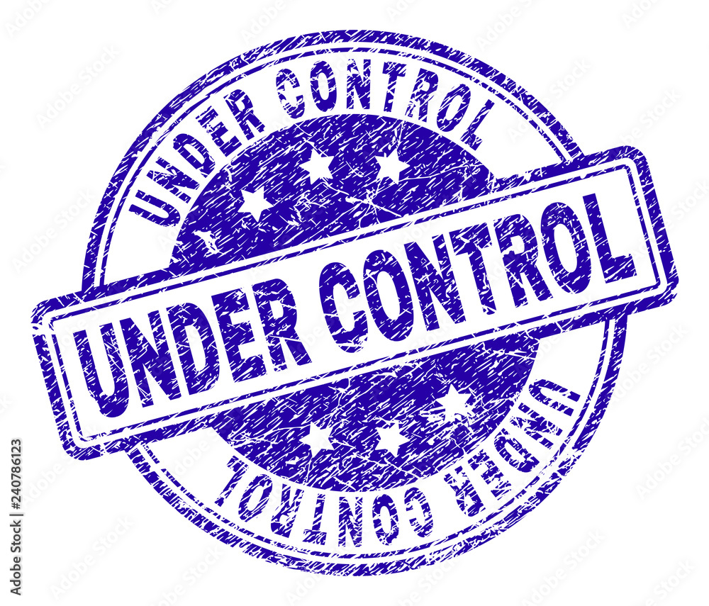 UNDER CONTROL stamp seal imprint with grunge texture. Designed with rounded rectangles and circles. Blue vector rubber print of UNDER CONTROL text with grunge texture. UNDER CONTROL stamp seal imprint with grunge texture. Designed with rounded rectangles and circles. Blue vector rubber print of UNDER CONTROL text with grunge texture.
