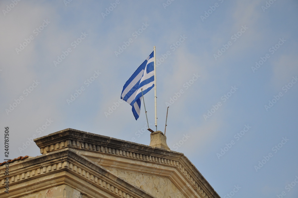 Greece and Cyprus flag on flagpole