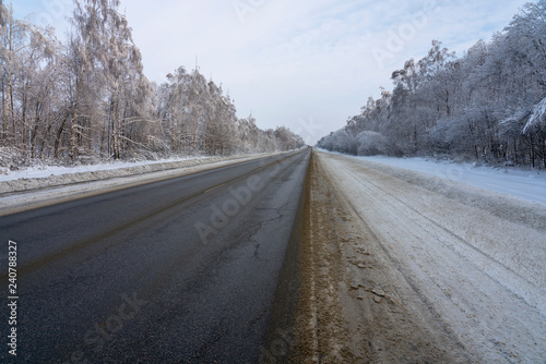 Turn of a winter road landscape