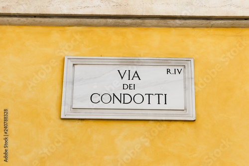 Via Dei Condotti Street Sign in Rome, Italy
